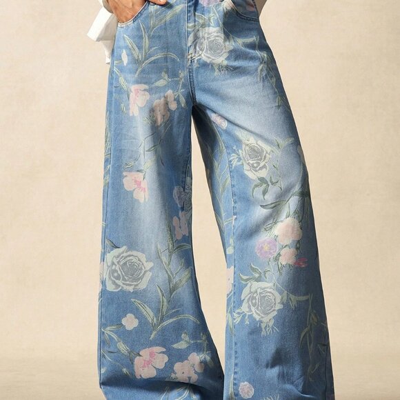 Multicolor Boho Women's Woven Floral Jeans - Picture 4 of 8